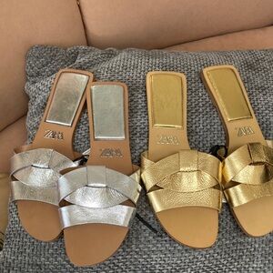 Zara Women's Metallic Silver or Gold Sandals size 37